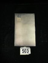 HEAVY ART DECO HALLMARKED SILVER ENGINE TURNED RECTANGULAR CIGARETTE CASE DATED 1938 BY HARMAN