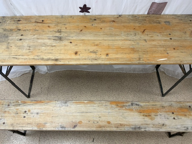 FOLDING TABLE WITH MATCHING BENCH WOOD AND METAL FRAME 176 X 45CM - Image 4 of 6