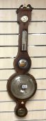 19TH CENTURY MAHOGANY AND BOXWOOD STRUNG BANJO BAROMETER AND THERMOMETER WITH ENGRAVED SILVERED