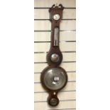 19TH CENTURY MAHOGANY AND BOXWOOD STRUNG BANJO BAROMETER AND THERMOMETER WITH ENGRAVED SILVERED