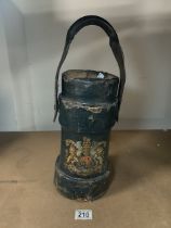 LEATHER MILITARY GUN POWDER POT; 32CM