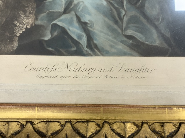 GILDED FRAMED AND GLAZED PRINT OF COUNTEFS NEUBURG AND DAUGHTER ENGRAVED BY NALLIER; 63 X 75CM - Image 2 of 3