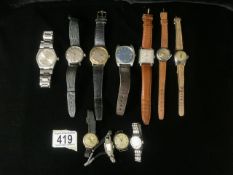 A QUANTITY OF VINTAGE WRISTWATCHES, INCLUDING; ROTARY, TISSOT, BINATONE, INGERSOLL AND OTHERS, ON