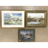 DENIS PANNETT WATERCOLOUR, NICHOLAS LEWIS OIL ON CANVAS AND ROLAND HILDER PRINT ALL FRAMED AND