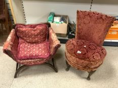 TWO ANTIQUE BEDROOM CHAIRS ONE BEING CROSS BANDED