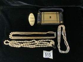 A VINTAGE GILT METAL HANDBAG VANITY SET BY KIGU, COMBINED CIGARETTE CASE, COMPACT, LIPSTICK HOLDER