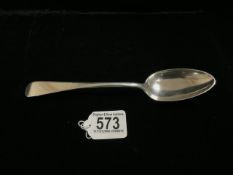 A GEORGE III SCOTTISH STERLING SILVER OLD ENGLISH PATTERN TABLESPOON BY JAMES HEWITT; EDINBURGH