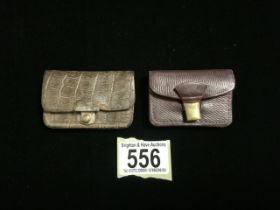 TWO VINTAGE LEATHER SMALL COIN PURSES; LENGTH 6CM
