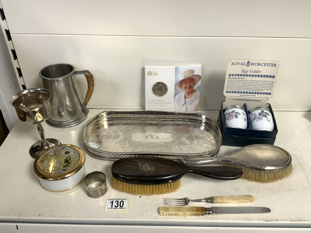 MIXED ITEMS INCLUDES HALLMARKED SILVER HAIR BRUSH WITH SILVER-PLATED ITEMS AND MORE