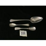A GEORGE III STERLING SILVER OLD ENGLISH PATTERN TABLESPOON BY RICHARD CROSSLEY; LONDON 1801; LENGTH