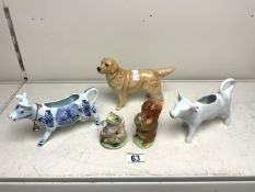 BESWICK LABRADOR, SQUIRREL NUTKIN, MR JEREMY FISHER WITH TWO COW CREAMERS