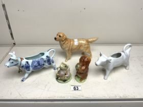 BESWICK LABRADOR, SQUIRREL NUTKIN, MR JEREMY FISHER WITH TWO COW CREAMERS