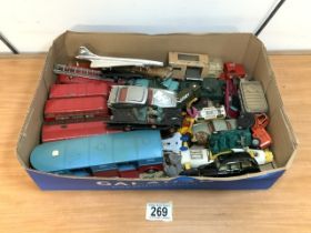 MIXED PLAYWORN DIE CAST TOYS, CONCORDE CORGI, JAMES BOND CORGI, DINKY LORRIES AND MORE