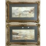 TWO G.BARKER SIGNED WATERCOLOURS EASTERN COASTAL SCENES BOTH ORNATELY FRAMED AND GLAZED; 78 X 50CM