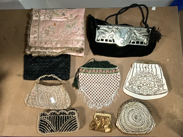 MIXED VINTAGE BAGS BEADED AND MORE PURSES SILK PANEL - Image 2 of 2