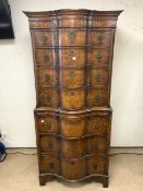ANTIQUE WALNUT CHEST ON CHEST WITH SERPENTINE FRONT A/F 188 X 85CM