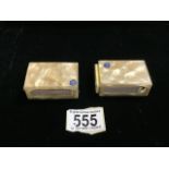 TWO VINTAGE MOTHER OF PEARL STYLE MATCHBOX COVERS, EACH WITH AN APPLIED ENAMEL FLOWER; LENGTH 6CM