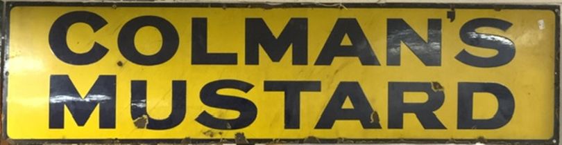 LARGE VINTAGE ENAMEL COLMAN'S MUSTARD ADVERTISING SIGN; 157 X 40CM