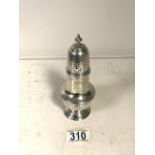 AN EDWARDIAN STERLING SILVER SUGAR CASTER BY NATHAN & HAYES; CHESTER 1909, BALUSTER FORM, COVER WITH