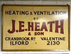 WOODEN PAINTED ADVERTISING SIGN J.E.HEATH 96 X 65CM