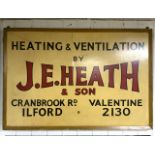 WOODEN PAINTED ADVERTISING SIGN J.E.HEATH 96 X 65CM