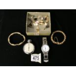 A QUANTITY OF COSTUME JEWELLERY AND WATCHES INCLUDING A BRACELET MARKED BIRKS, TWO PAIRS OF