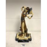 ART DECO STYLE COMPOSITION FIGURE (THE FAN DANCER) ON RECTANGULAR BASE; 38CM