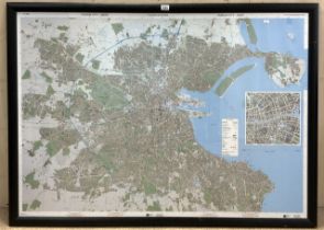 LARGE FRAMED AND GLAZED MAP OF DUBLIN IRELAND PRINTED 2000 148 X 111CM