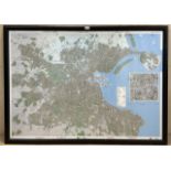 LARGE FRAMED AND GLAZED MAP OF DUBLIN IRELAND PRINTED 2000 148 X 111CM