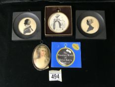 AN ANTIQUE OVAL PORTRAIT MINIATURE; IN FRAME (A.F); DEPICTING A REGENCY LADY; LENGTH 9CM, A PAIR