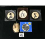 AN ANTIQUE OVAL PORTRAIT MINIATURE; IN FRAME (A.F); DEPICTING A REGENCY LADY; LENGTH 9CM, A PAIR