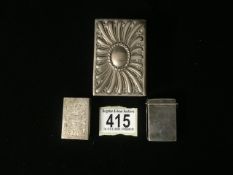 A VICTORIAN STERLING SILVER TABLE MATCHBOX COVER; LONDON 1893, SWIRL FLUTED DECORATION, VACANT