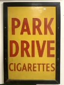 RETRO ADVERTISING PARK DRIVE CIGARETTES SIGN; WOODEN FRAMED; 100 X 68CM