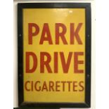 RETRO ADVERTISING PARK DRIVE CIGARETTES SIGN; WOODEN FRAMED; 100 X 68CM
