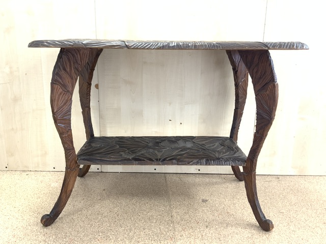 POSSIBLY LIBERTY & CO JAPANESE ARTS AND CRAFTS TWO TIER TABLE HAND CARVED 87 X 51CM - Image 2 of 3