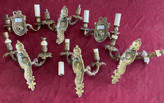 SIX VINTAGE BRASS WALL LIGHTS OF 2 SETS 4-2 - Image 3 of 3