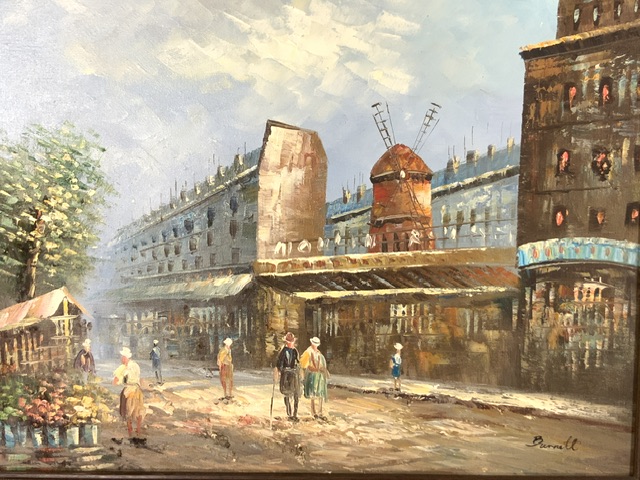 BURNETT - SIGNED OIL ON BOARD PARISIAN STREET SCENE INCLUDING MOULIN ROUGE 66 X 56CM - Image 2 of 4