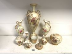 A QUANTITY OF ROYAL WORCESTER ITEMS INCLUDING; A LARGE VASE, TWO SMALL EWERS, A MILK JUG, TWO LIDDED