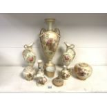 A QUANTITY OF ROYAL WORCESTER ITEMS INCLUDING; A LARGE VASE, TWO SMALL EWERS, A MILK JUG, TWO LIDDED