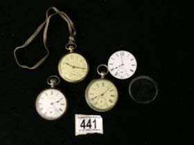 A STERLING SILVER CASED FOB WATCH; BIRMINGHAM 1912; WITH ROMAN NUMERALS AND A SECONDS DIAL, A GOLD