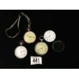 A STERLING SILVER CASED FOB WATCH; BIRMINGHAM 1912; WITH ROMAN NUMERALS AND A SECONDS DIAL, A GOLD