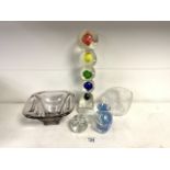 MIXED GLASSWARE INCLUDES GLASS SCULPTURE; 43CM, KOSTA BODA VASE AND MORE