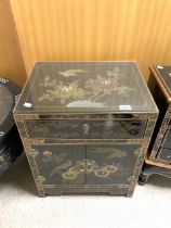 CHINOISERIE BLACK LACQUERED CUPBOARD HIGHLY DECORATED; 51 X 41 X 61 CM