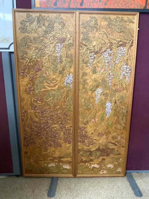 EIGHT EASTERN CARVED WOOODEN PANELS OF BAMBOO AND INSECTS 123 X 40CM - Image 9 of 9