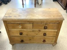 VICTORIAN PINE TWO OVER TWO CHEST OF DRAWERS A/F 107 X 77CM