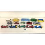 A QUANTITY OF VINTAGE DINKY / CORGI / LESNEY TOY CARS / VEHICLES, INCLUDING; ALFA ROMEO, FERRARI,