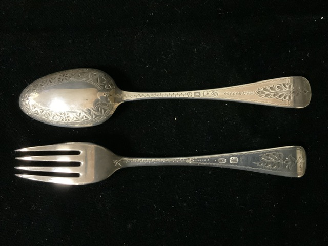 A BOXED GEORGE III STERLING SILVER MATCHED CHRISTENING SPOON AND FORK; THE SPOON BY CHRISTIAN KER - Image 2 of 2