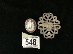 A MODERN STERLING SILVER NURSES BELT CLASP, LONDON 1980, OPEN WORK AND ENGRAVED DECORATION AND A