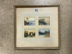 FOUR UNSIGNED CONTINENTAL WATERCOLOURS FRAMED AND GLAZED; 39 X 37CM