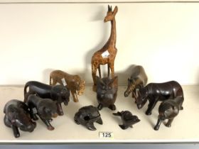 QUANTITY OF WOODEN CARVED ANIMALS